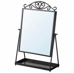 Ikea KARMSUND black iron modern table mirror jewelry holder black 10 5/8 x 16 7"